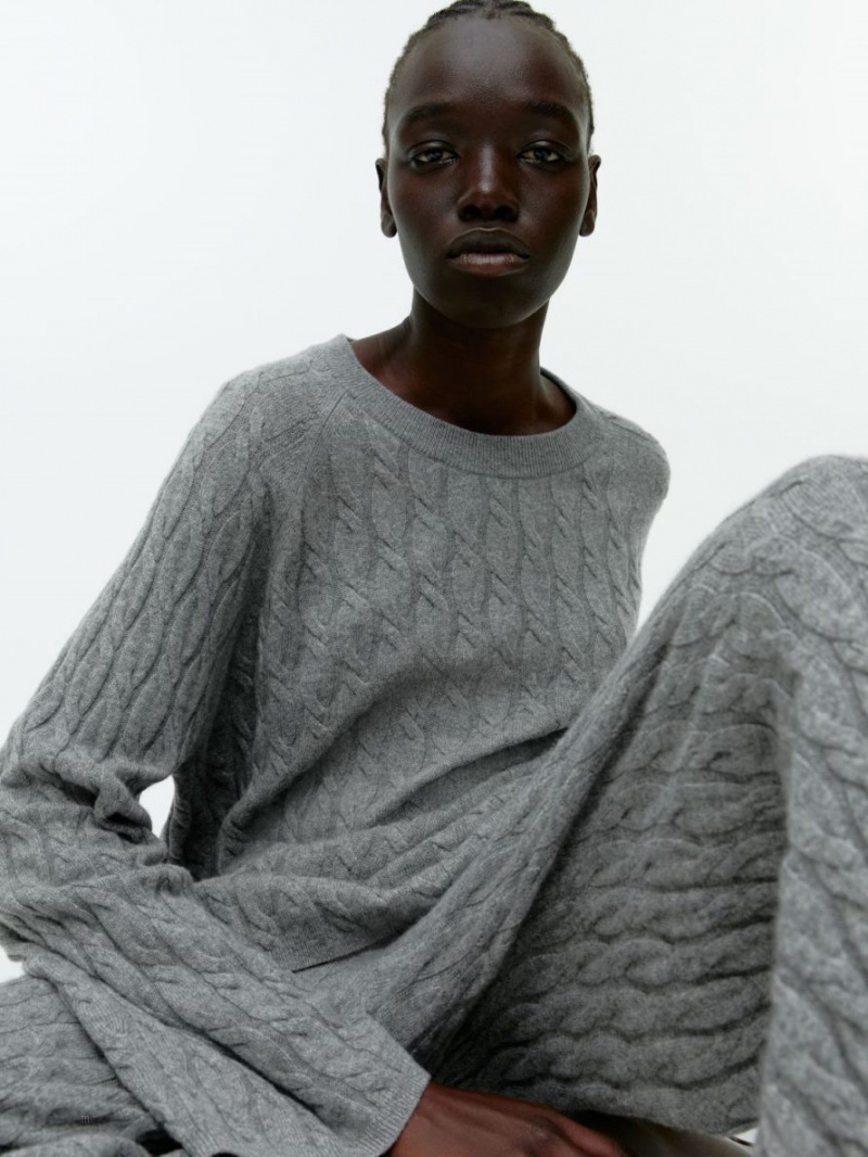Pulover Arket Relaxed Cable-Knit Dama Gri | Romania-WSNH56127