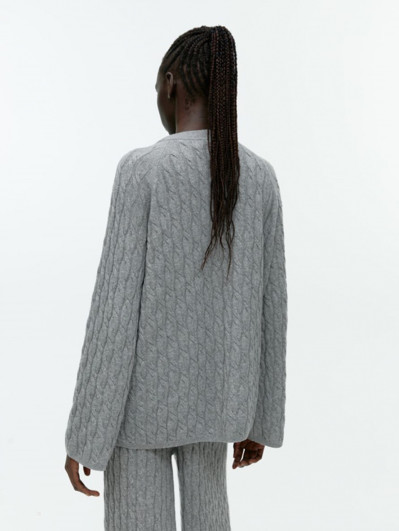 Pulover Arket Relaxed Cable-Knit Dama Gri | Romania-WSNH56127