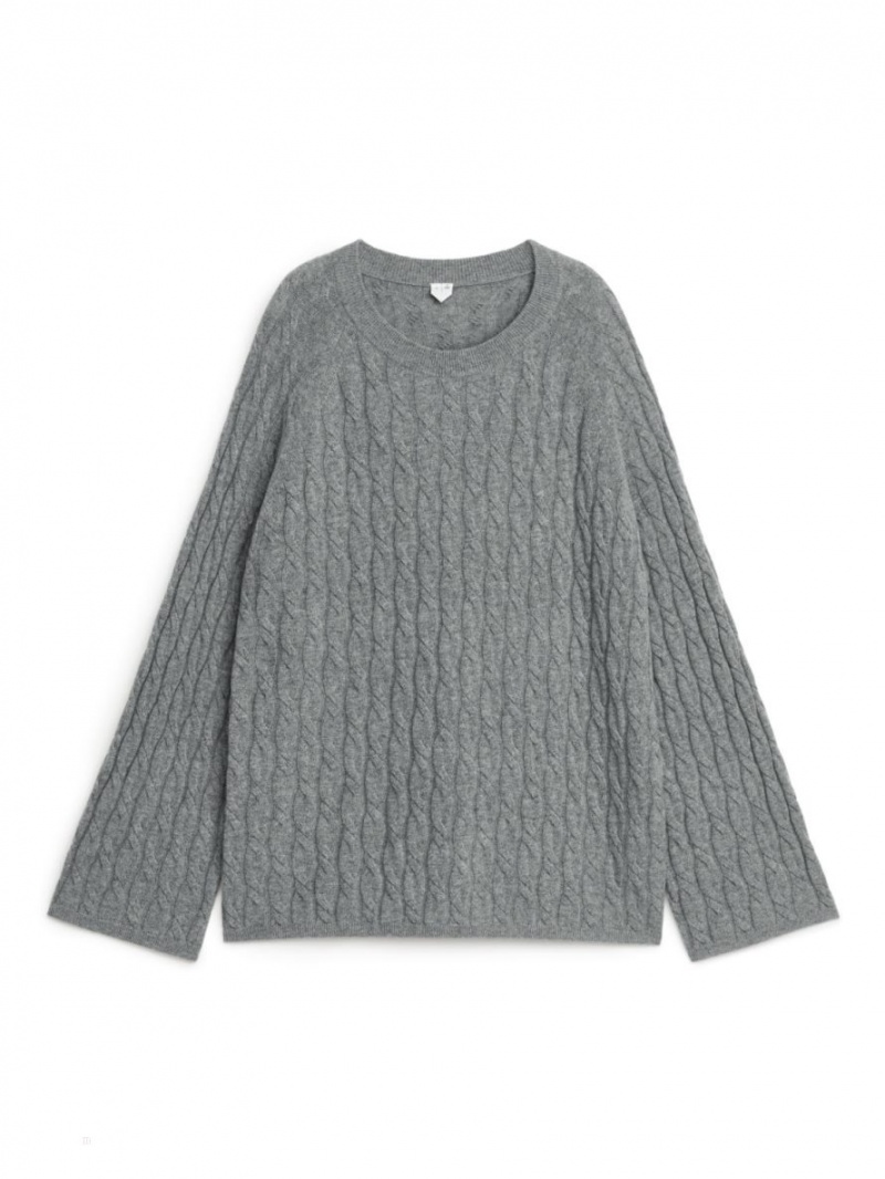 Pulover Arket Relaxed Cable-Knit Dama Gri | Romania-WSNH56127