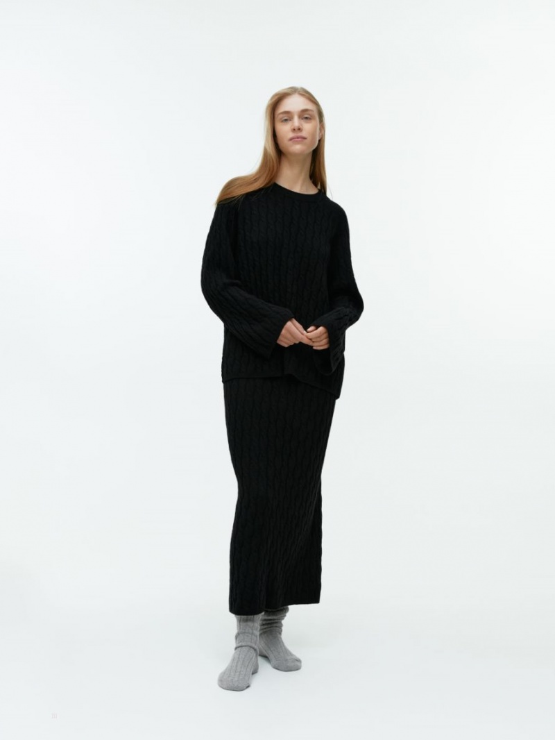Pulover Arket Relaxed Cable-Knit Dama Negrii | Romania-GSNH49836