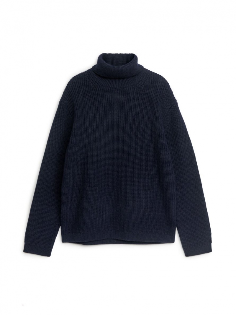 Pulover Arket Relaxed Roll-Neck Barbati Albastri Inchis | Romania-KUPF04526