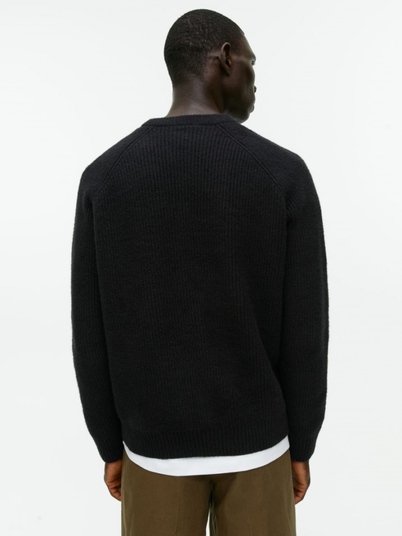 Pulover Arket Rib-Knit Crewneck Barbati Negrii | Romania-YQBL37265