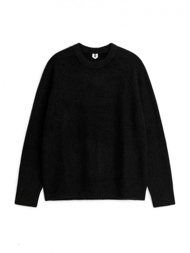 Pulover Arket Rib-Knit Crewneck Barbati Negrii | Romania-YQBL37265