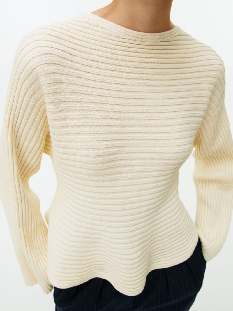 Pulover Arket Rib-Tricotate Bumbac Dama Albi | Romania-GMYV39645