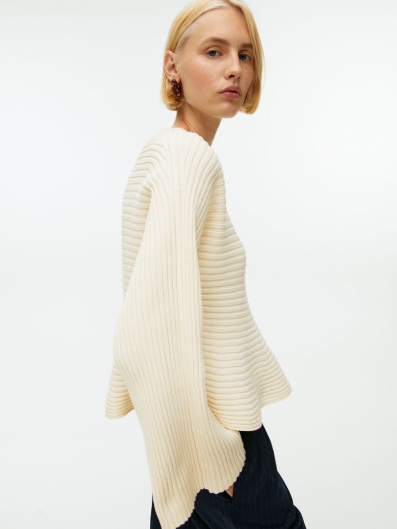 Pulover Arket Rib-Tricotate Bumbac Dama Albi | Romania-GMYV39645