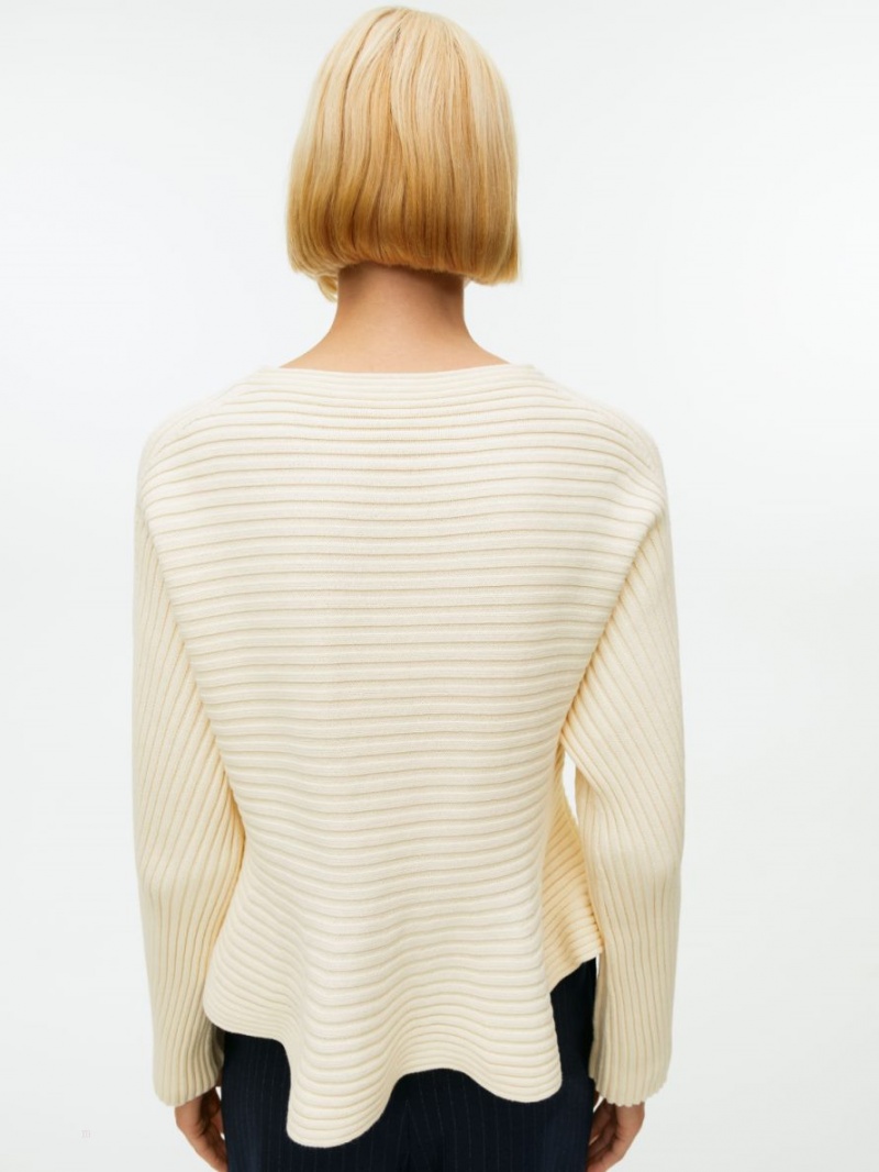 Pulover Arket Rib-Tricotate Bumbac Dama Albi | Romania-GMYV39645