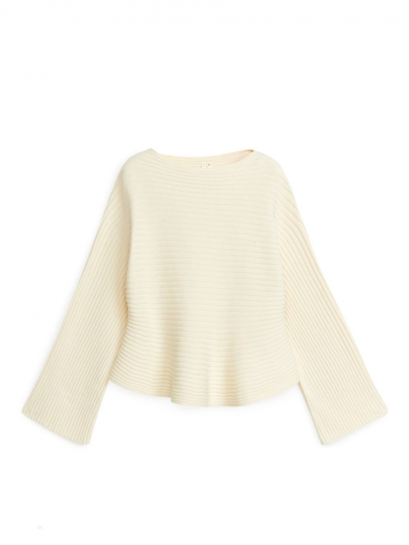Pulover Arket Rib-Tricotate Bumbac Dama Albi | Romania-GMYV39645
