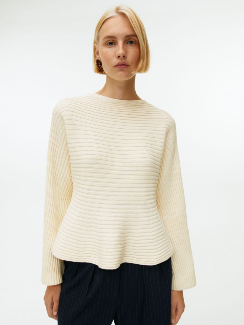 Pulover Arket Rib-Tricotate Bumbac Dama Albi | Romania-GMYV39645