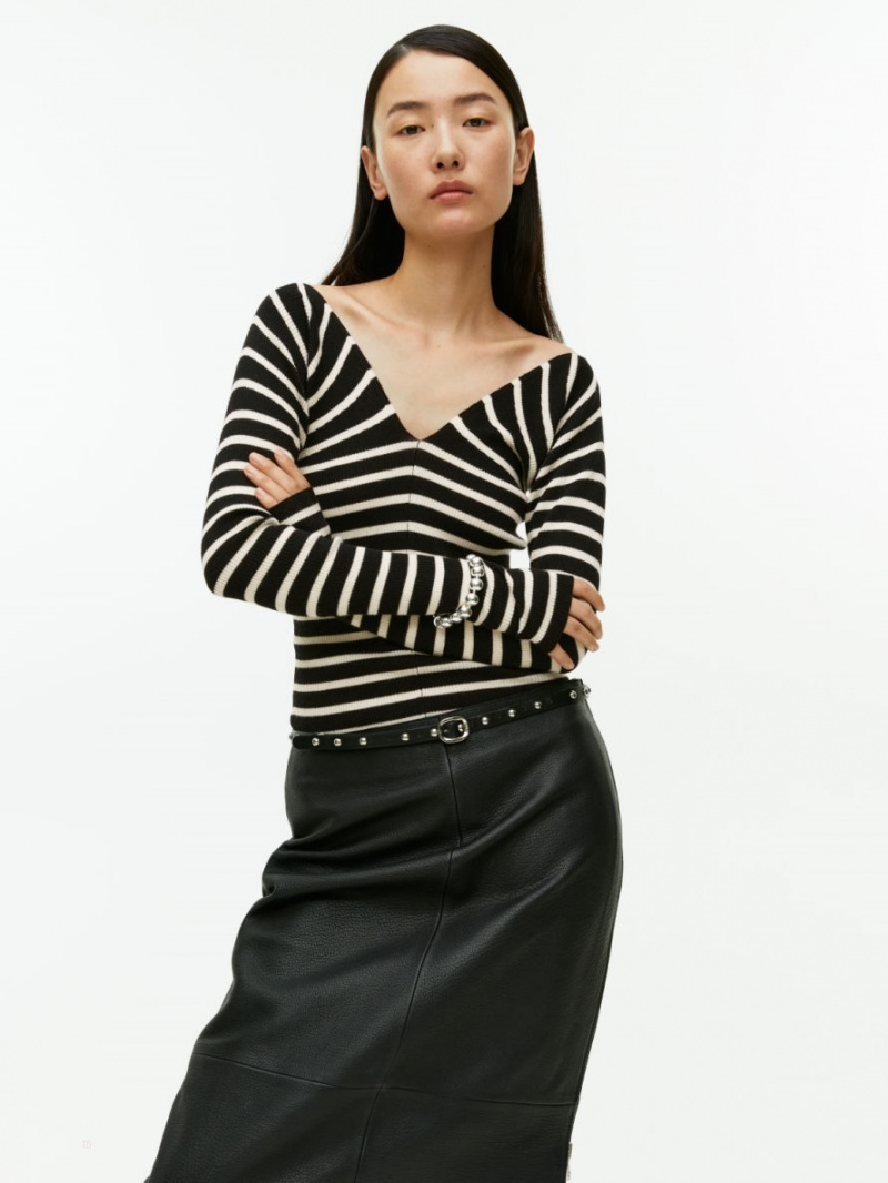 Pulover Arket Sunray Stripe Dama Albi Negrii | Romania-XQUI02364