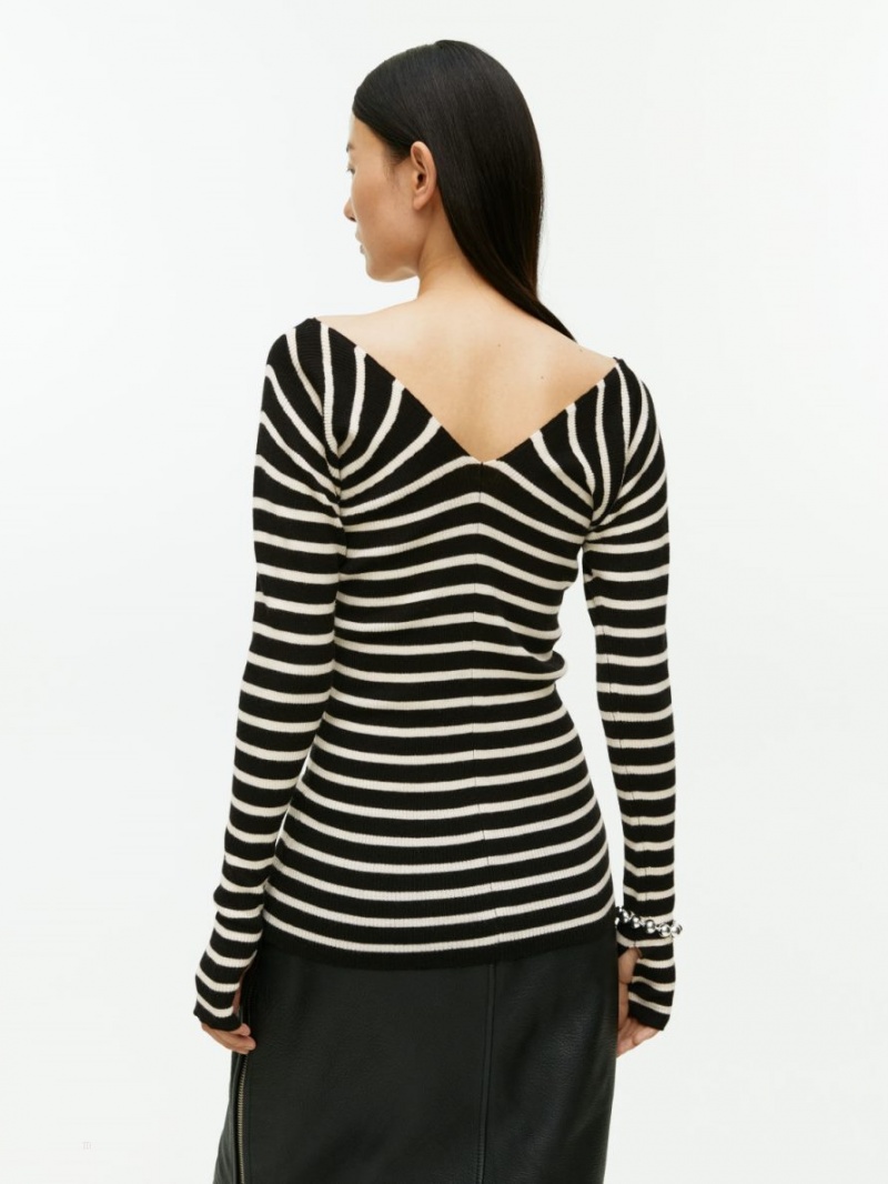 Pulover Arket Sunray Stripe Dama Albi Negrii | Romania-XQUI02364
