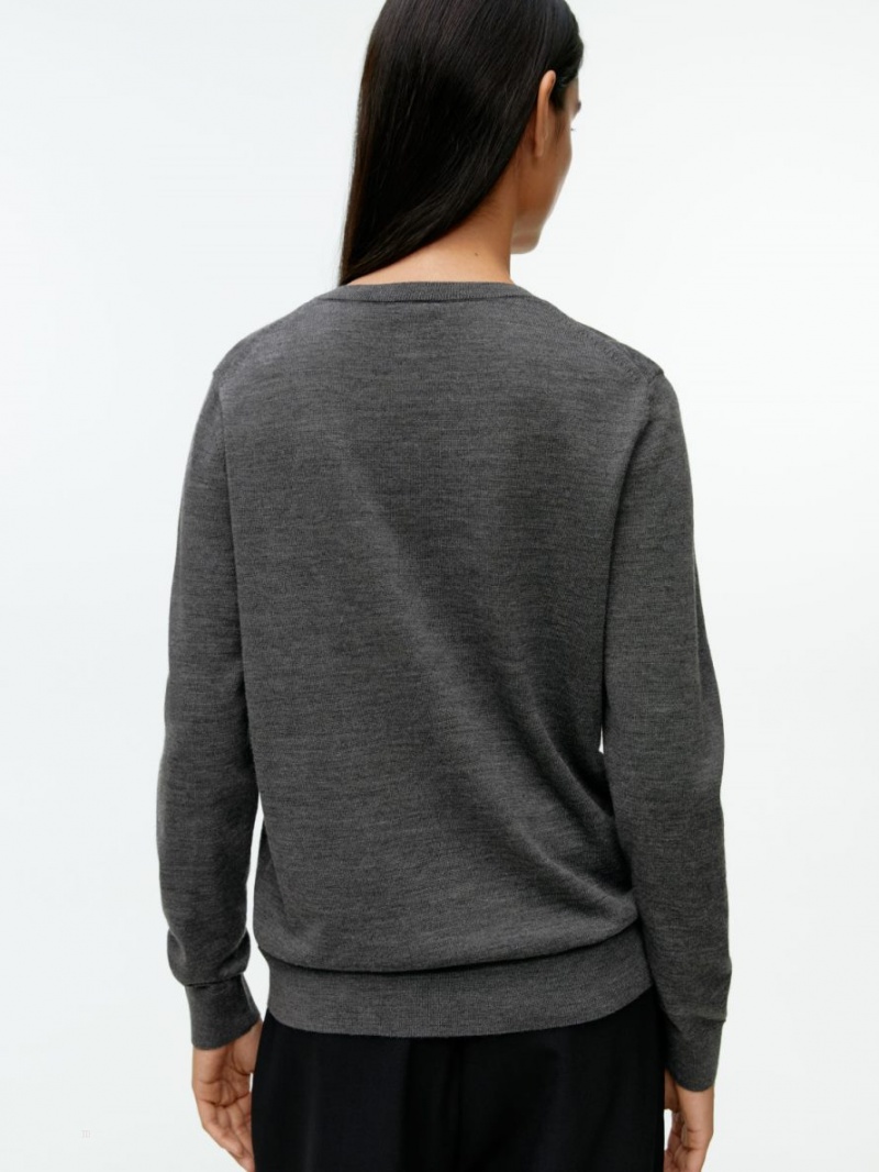 Pulover Arket V-Neck Merino Dama Gri | Romania-RGFE82069