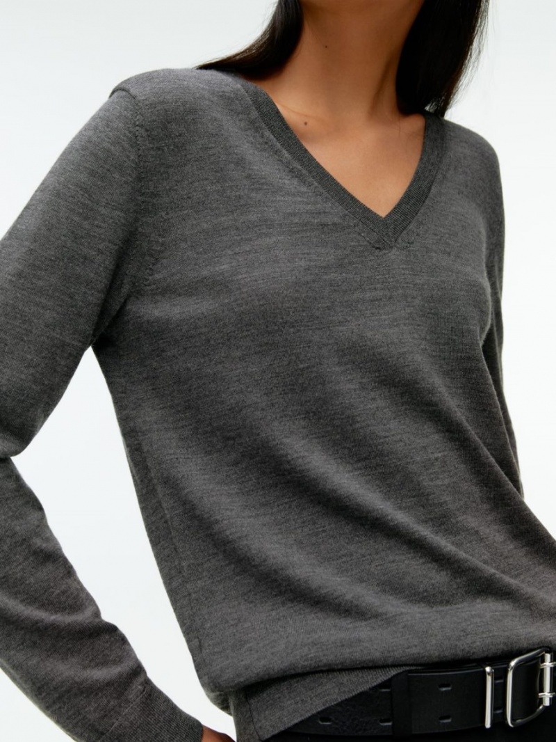 Pulover Arket V-Neck Merino Dama Gri | Romania-RGFE82069