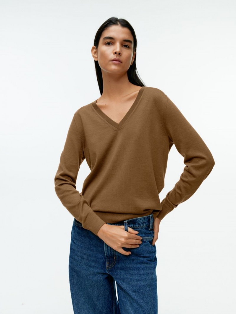 Pulover Arket V-Neck Merino Dama Maro Deschis | Romania-BEXU34517