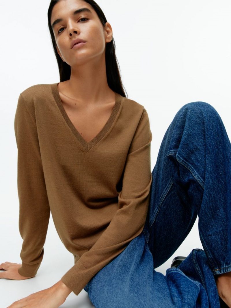 Pulover Arket V-Neck Merino Dama Maro Deschis | Romania-BEXU34517