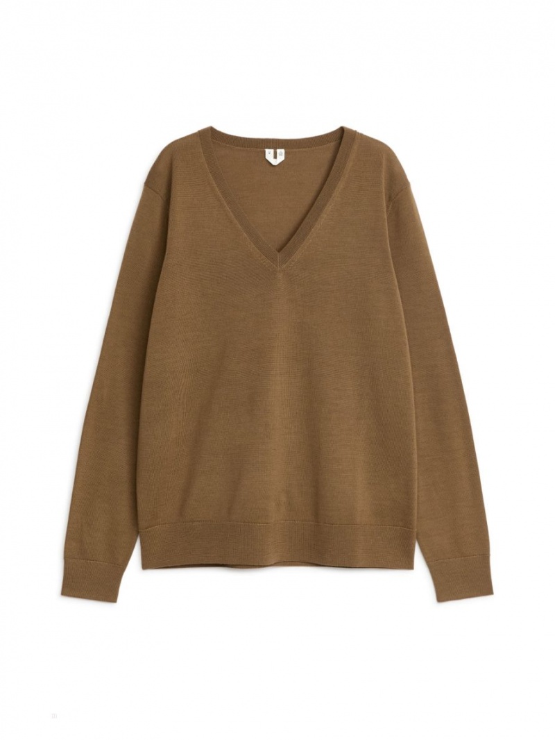 Pulover Arket V-Neck Merino Dama Maro Deschis | Romania-BEXU34517