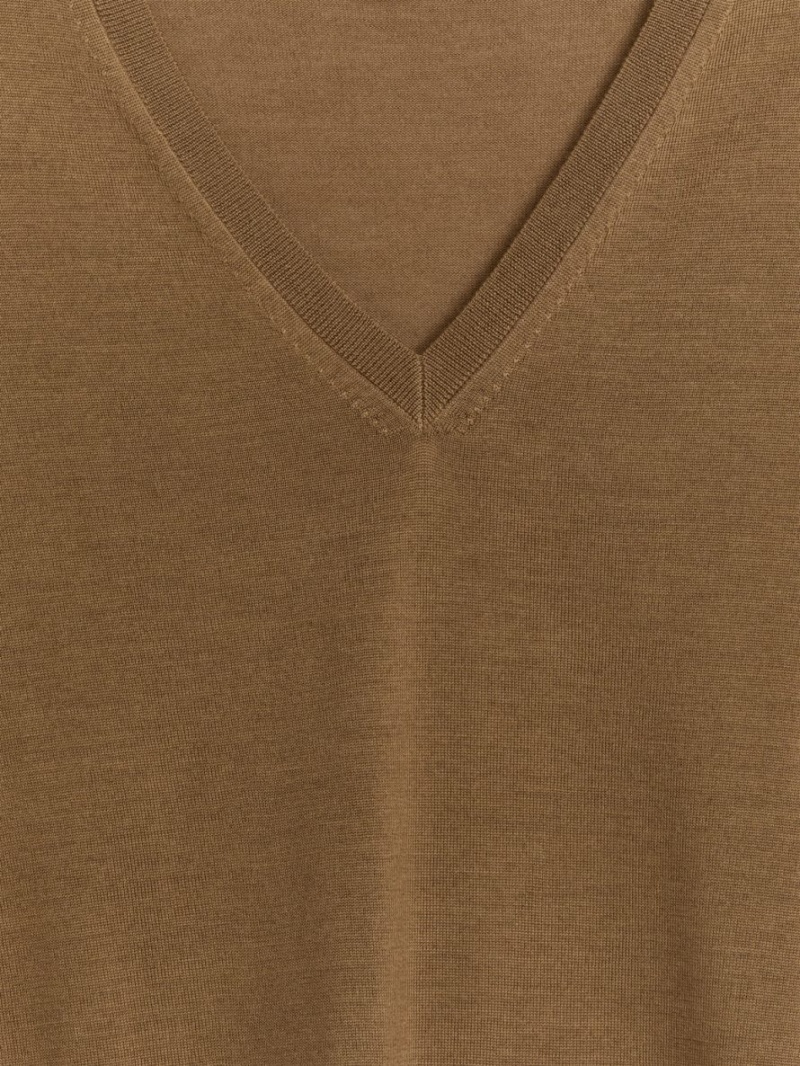 Pulover Arket V-Neck Merino Dama Maro Deschis | Romania-BEXU34517