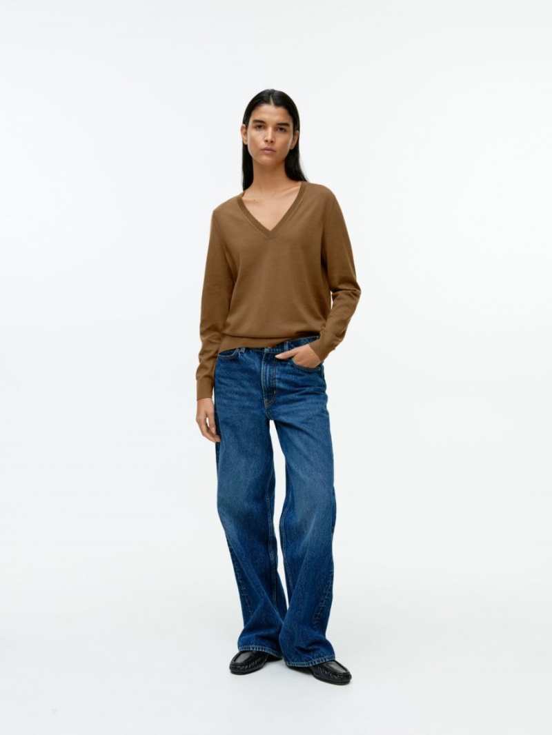 Pulover Arket V-Neck Merino Dama Maro Deschis | Romania-BEXU34517
