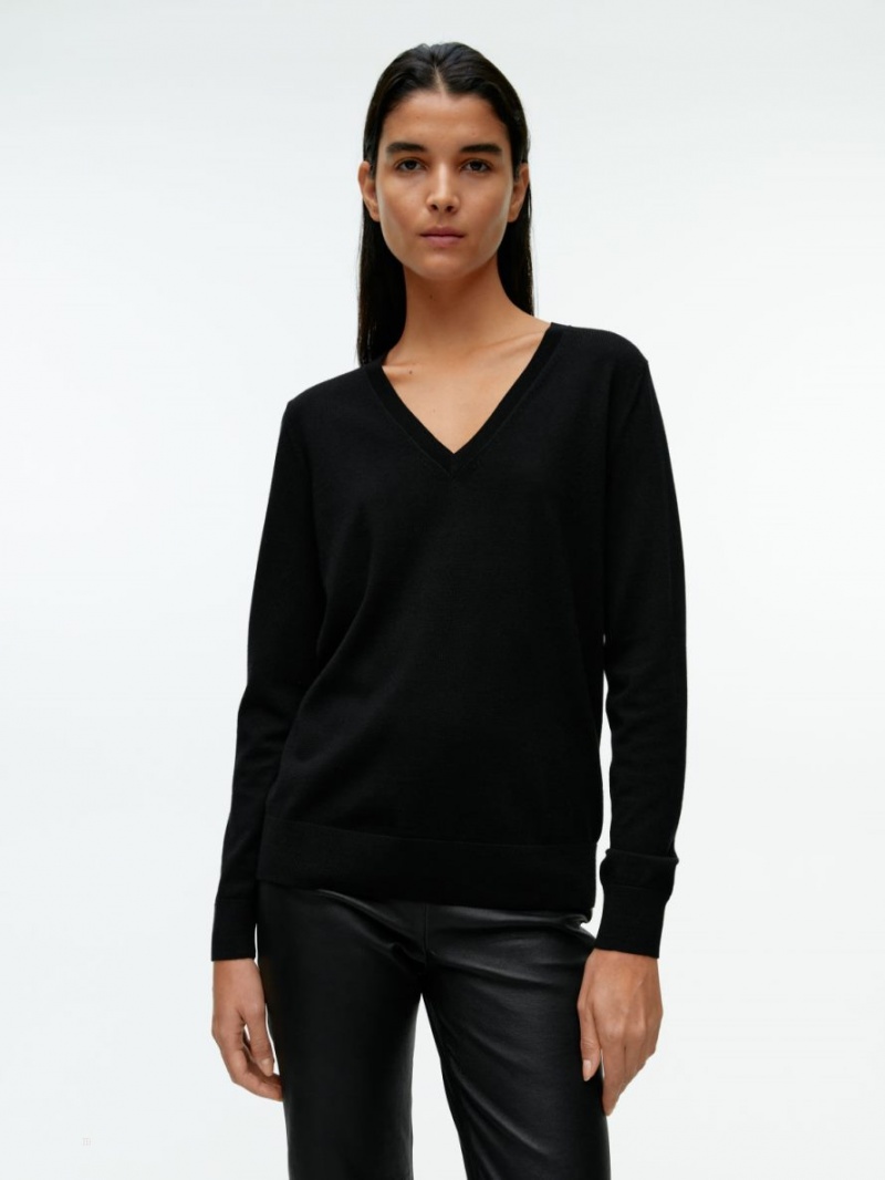 Pulover Arket V-Neck Merino Dama Negrii | Romania-TKQD90756