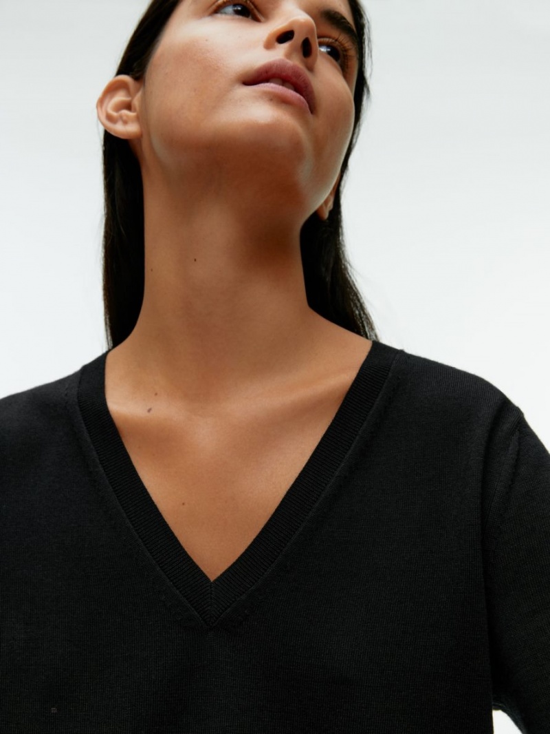 Pulover Arket V-Neck Merino Dama Negrii | Romania-TKQD90756