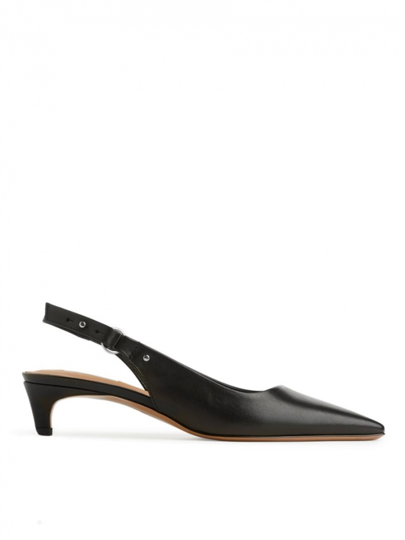 Pumps Arket Slingback Piele Dama Negrii | Romania-ILJN95184