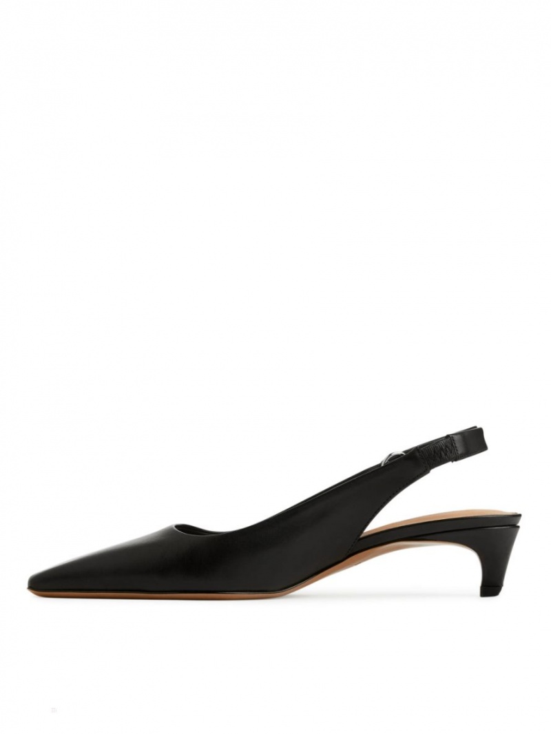 Pumps Arket Slingback Piele Dama Negrii | Romania-ILJN95184