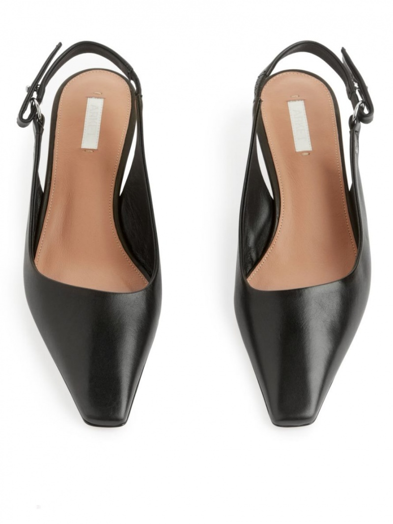 Pumps Arket Slingback Piele Dama Negrii | Romania-ILJN95184