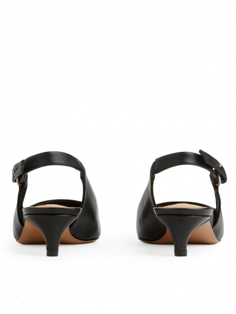 Pumps Arket Slingback Piele Dama Negrii | Romania-ILJN95184
