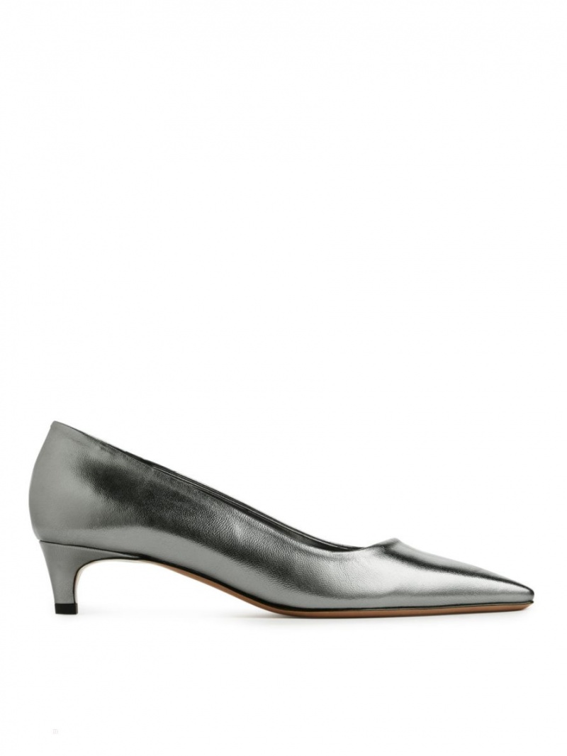 Pumps Arket Square-Bombeu Piele Dama Argintii | Romania-ROJX43257
