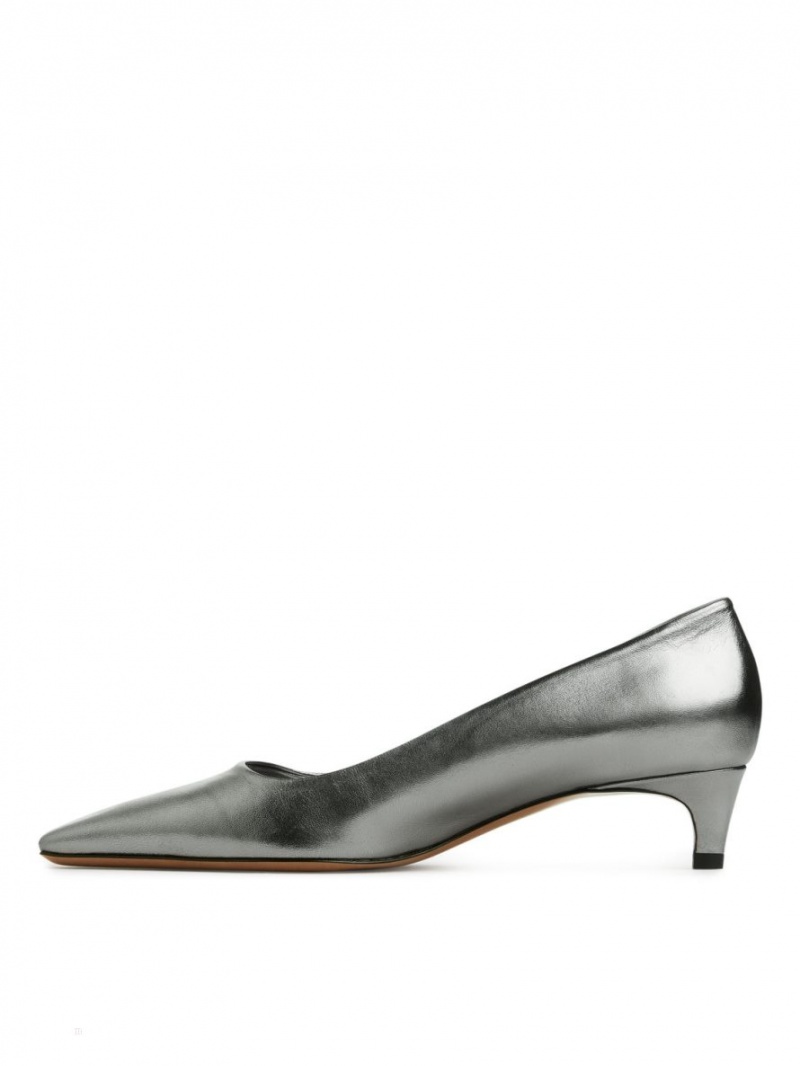 Pumps Arket Square-Bombeu Piele Dama Argintii | Romania-ROJX43257