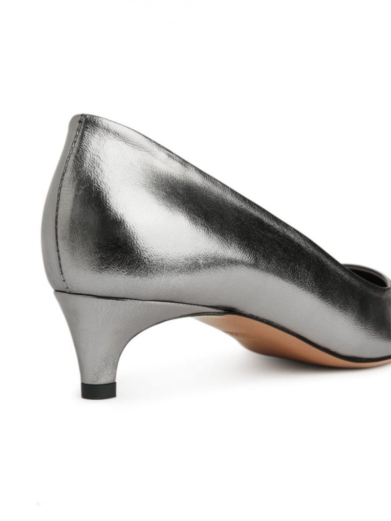Pumps Arket Square-Bombeu Piele Dama Argintii | Romania-ROJX43257