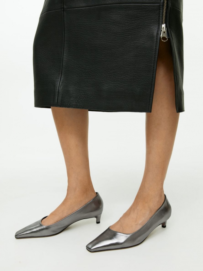 Pumps Arket Square-Bombeu Piele Dama Argintii | Romania-ROJX43257