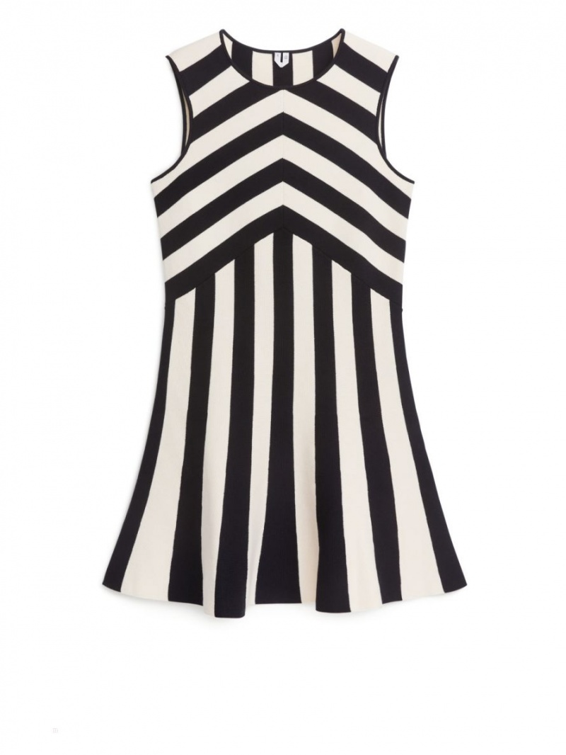 Rochie Arket Fara Maneci Jersey Dama Negrii Albi | Romania-LTXH04782