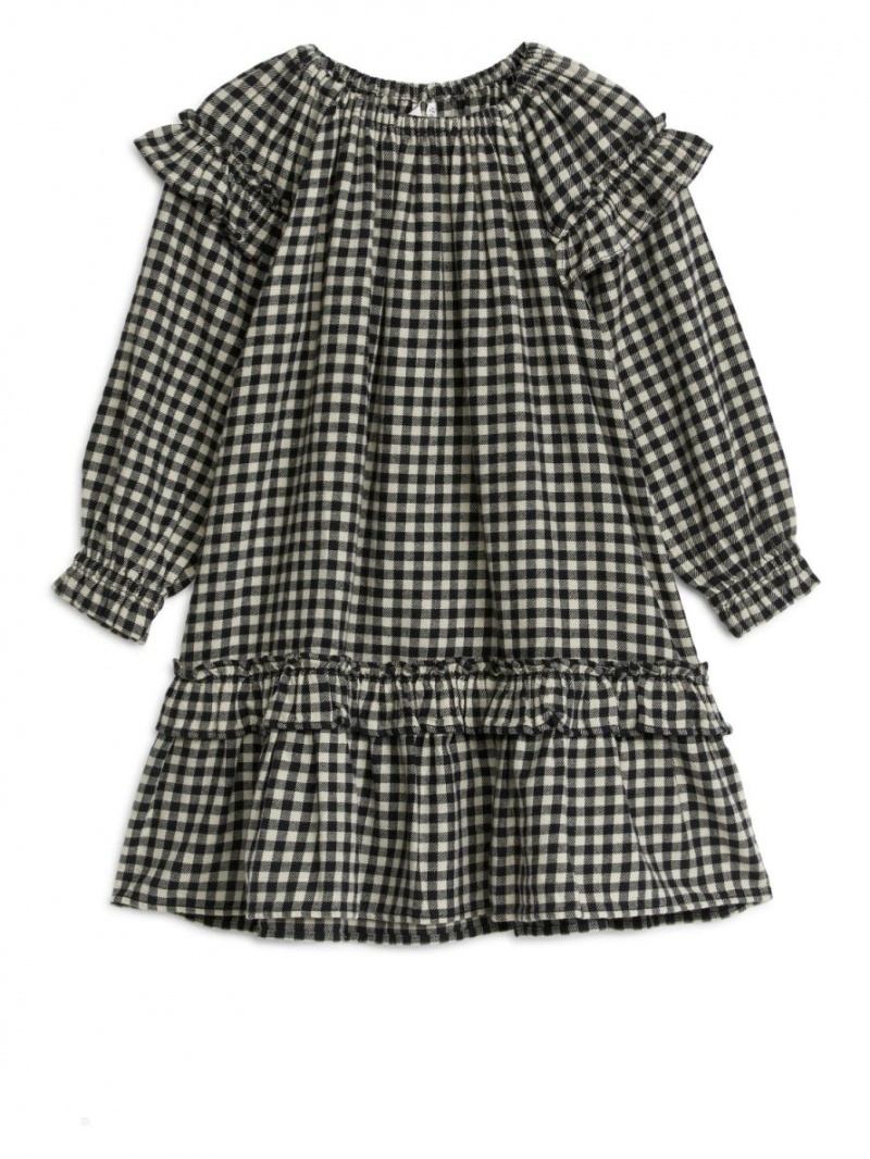 Rochie Arket Gingham Flannel Fete Albi Negrii | Romania-YMJQ56412