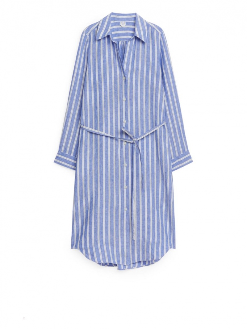 Rochie Arket Linen Dama Albastri Albi | Romania-VWEO32764