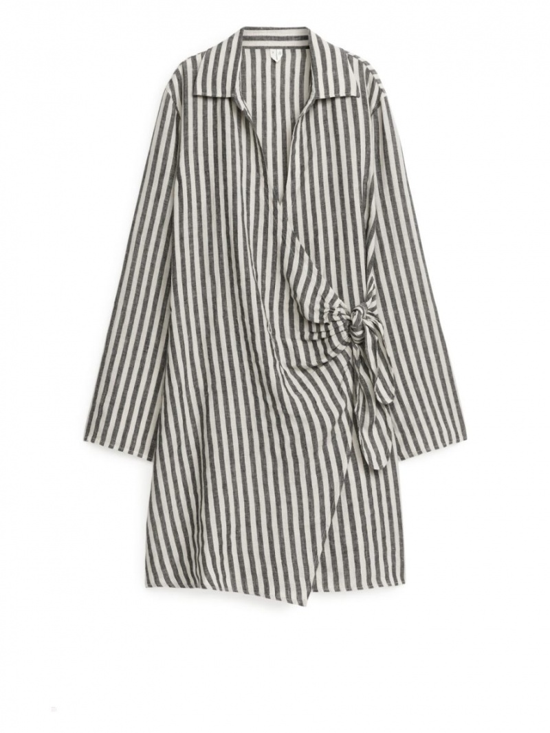 Rochie Arket Linen Wrap Dama Negrii Albi | Romania-RHON71806