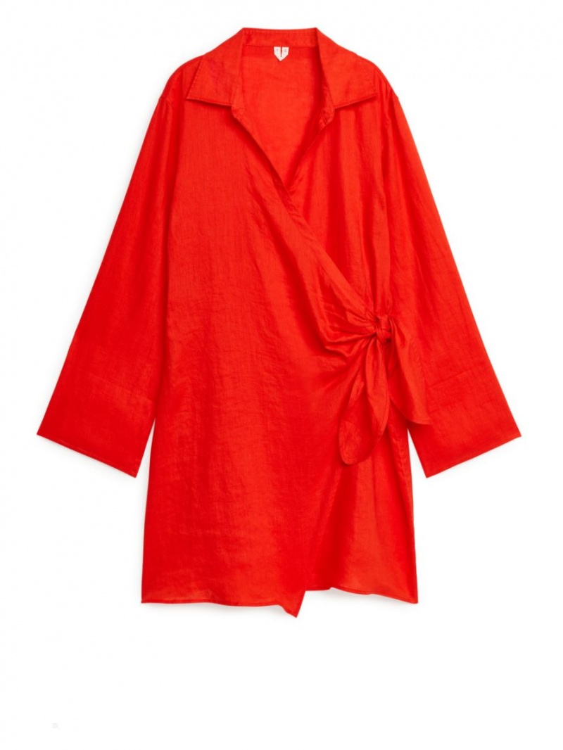 Rochie Arket Linen Wrap Dama Rosii Deschis | Romania-EBWU20519