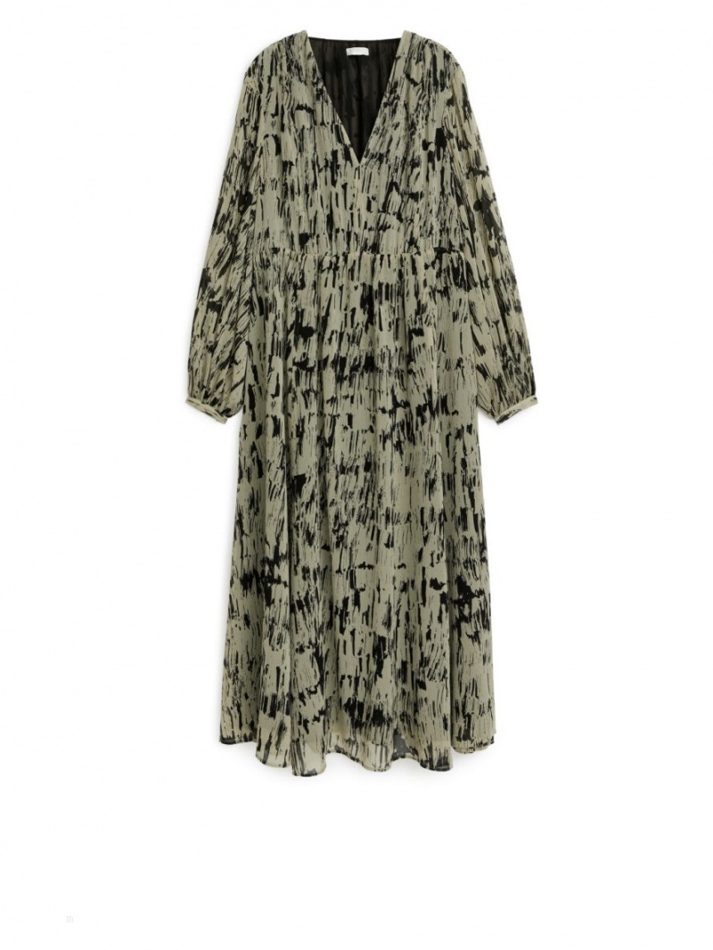 Rochie Arket Long-Sleeve Maxi Dama Negrii Bej | Romania-HPNB94078