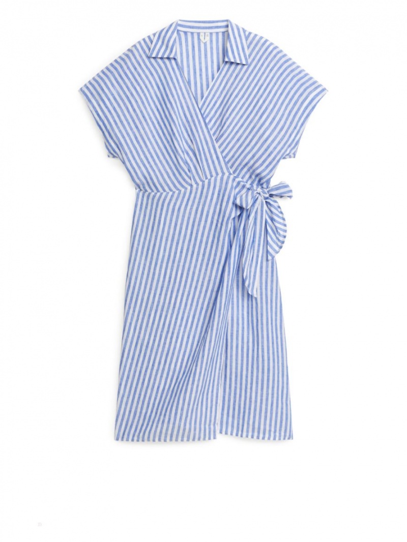 Rochie Arket Midi Linen Wrap Dama Albastri Albi | Romania-ZDGN31248