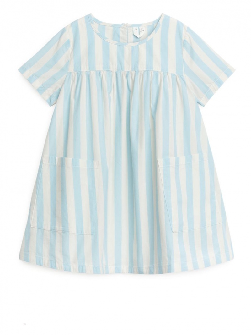 Rochie Arket Pima Bumbac Poplin Fete Albi Albastri Deschis | Romania-ORVZ38975