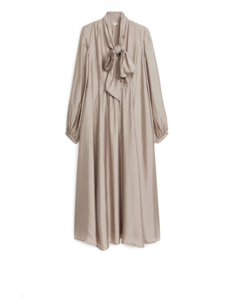 Rochie Arket Tie-Neck Satin Dama Bej | Romania-DJHZ80327