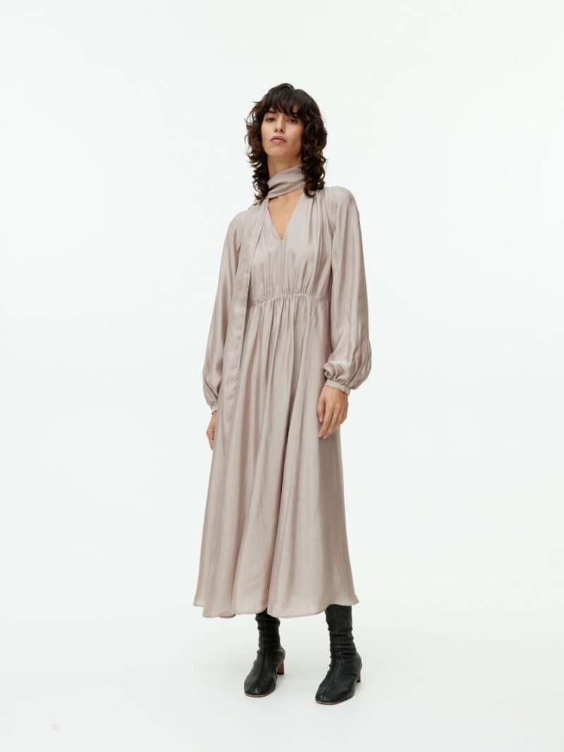 Rochie Arket Tie-Neck Satin Dama Bej | Romania-DJHZ80327