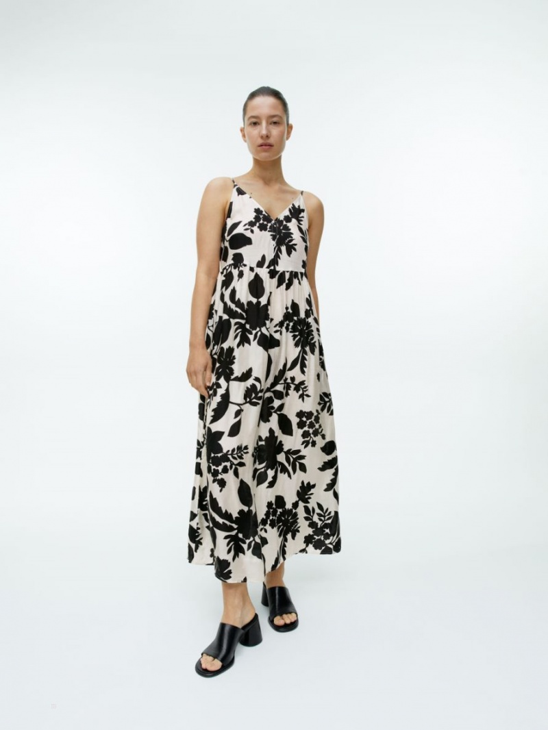 Rochie Arket Tiered Curea Dama Albi Negrii | Romania-ELPQ52943