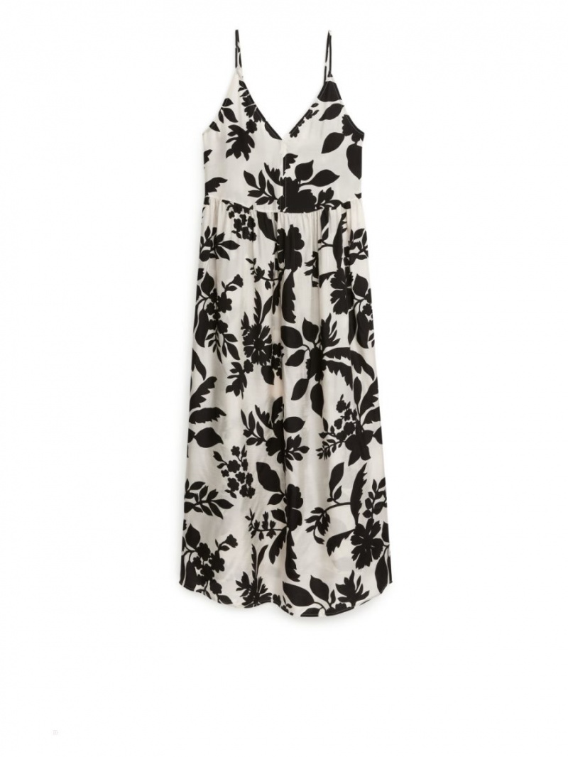 Rochie Arket Tiered Curea Dama Albi Negrii | Romania-ELPQ52943