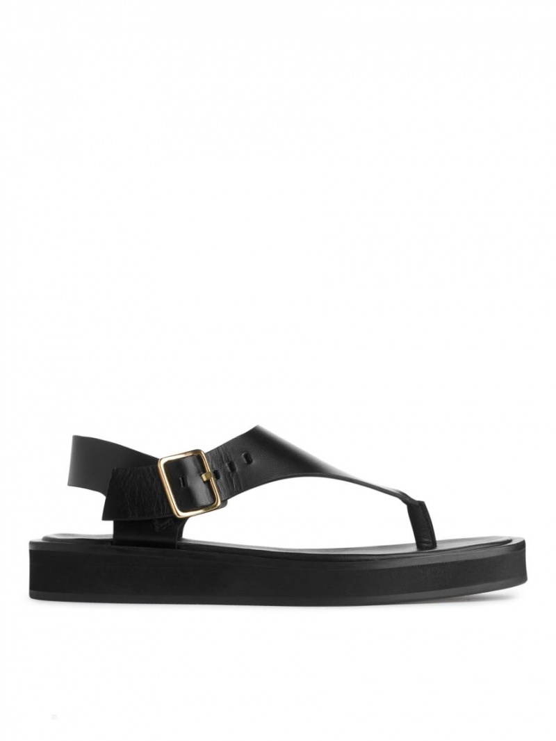 Sandale Arket Grosolan Piele Dama Negrii | Romania-QZND41563