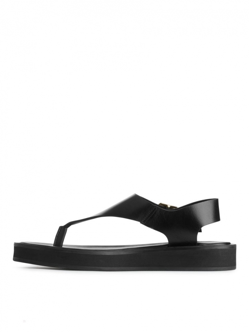 Sandale Arket Grosolan Piele Dama Negrii | Romania-QZND41563
