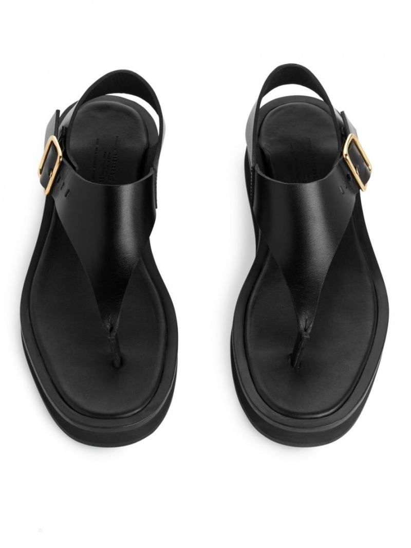 Sandale Arket Grosolan Piele Dama Negrii | Romania-QZND41563