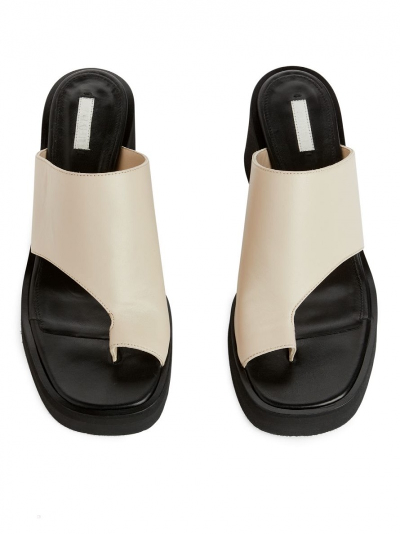 Sandale Arket Grosolan Slip-In Piele Dama Albi Negrii | Romania-PNMB08932