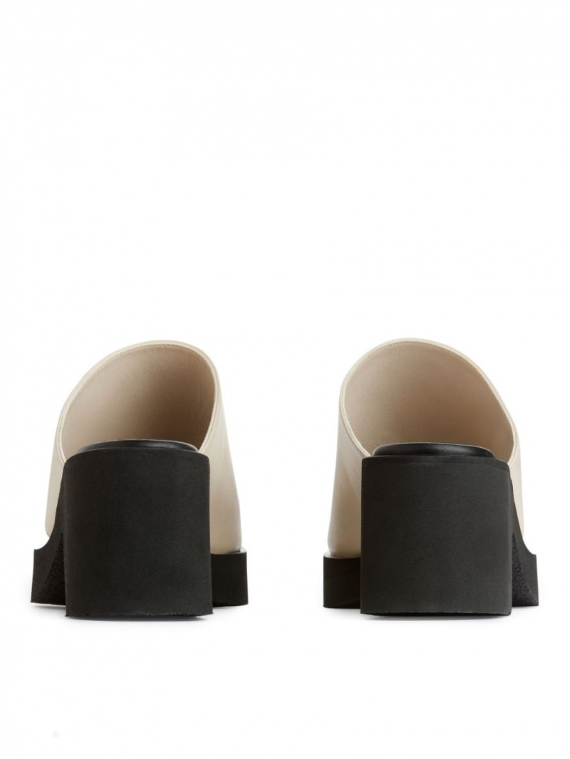 Sandale Arket Grosolan Slip-In Piele Dama Albi Negrii | Romania-PNMB08932
