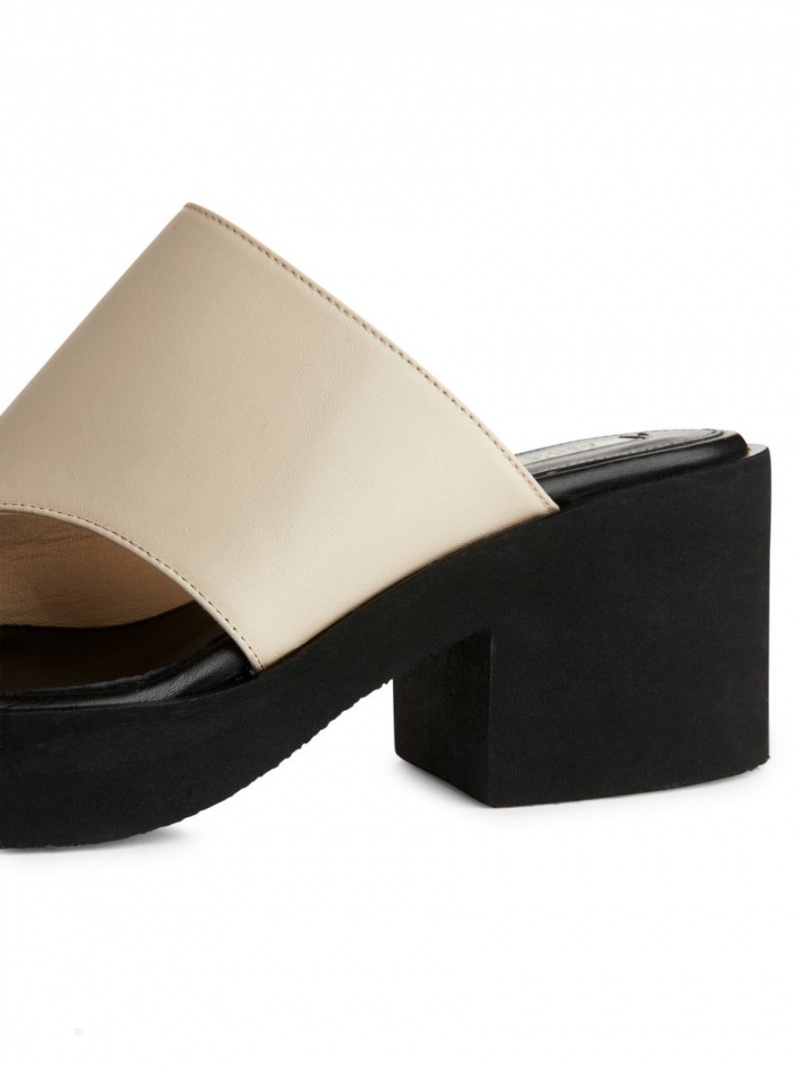 Sandale Arket Grosolan Slip-In Piele Dama Albi Negrii | Romania-PNMB08932