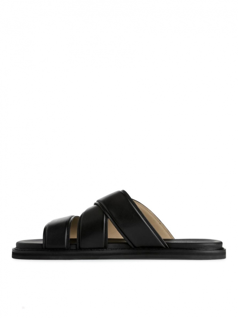 Sandale Arket Piele Slapi Barbati Negrii | Romania-MKRF64987